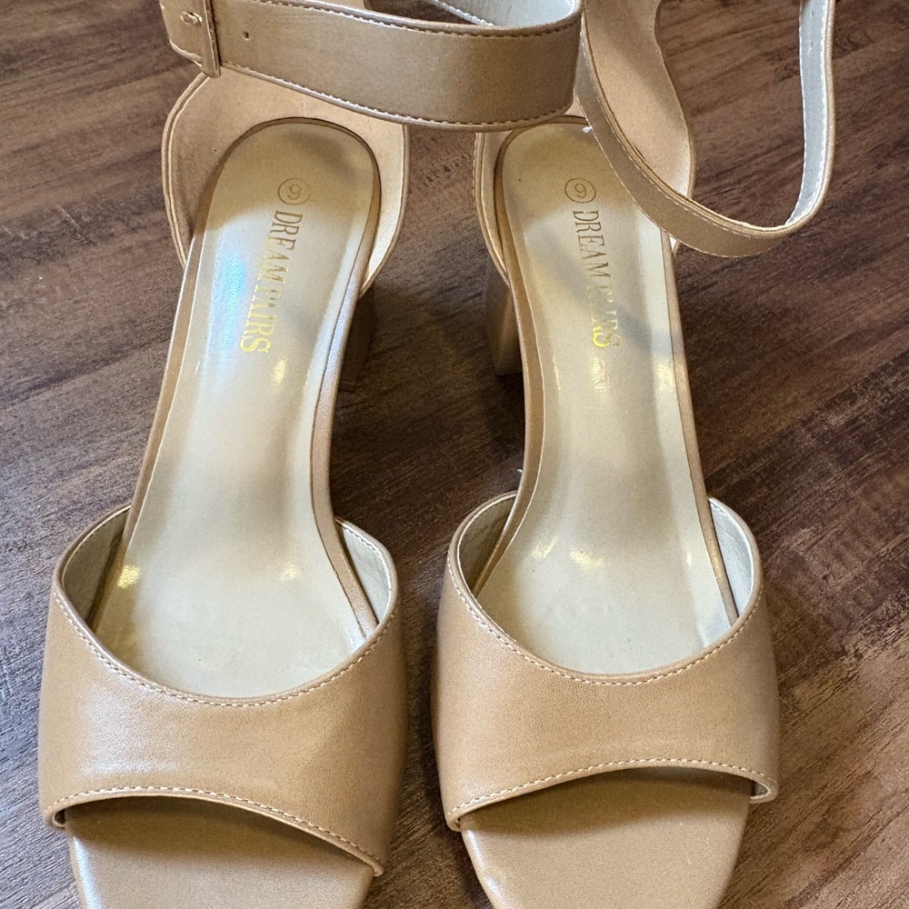Dream Pairs Tan Heels with Ankle Strap